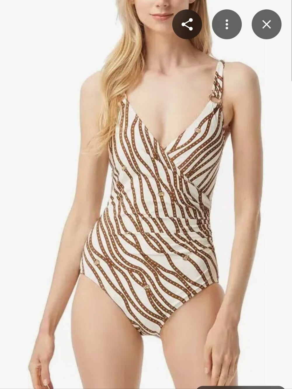 Michael Kors White and Brown Striped One-Piece Swimsuit
